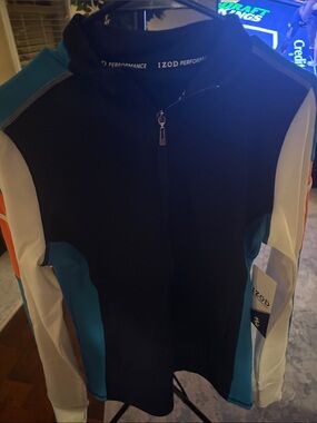 Izod Colorblock Performance Zip Jacket - Navy, Teal & White